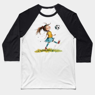 Little Girl Playing Soccer Baseball T-Shirt